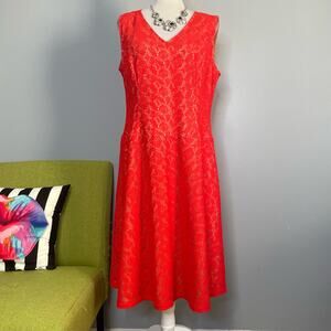 Evan Picone Blood Orange Lace Fit and Flare Dress 14